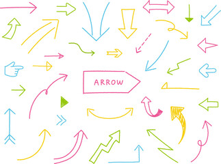 手描き矢印セット_カラフル_ベクターイラスト