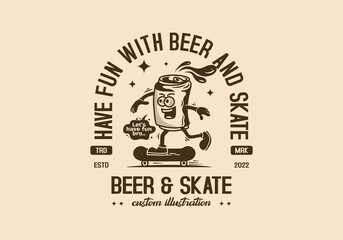 mascot illustration of a beer can skateboarding