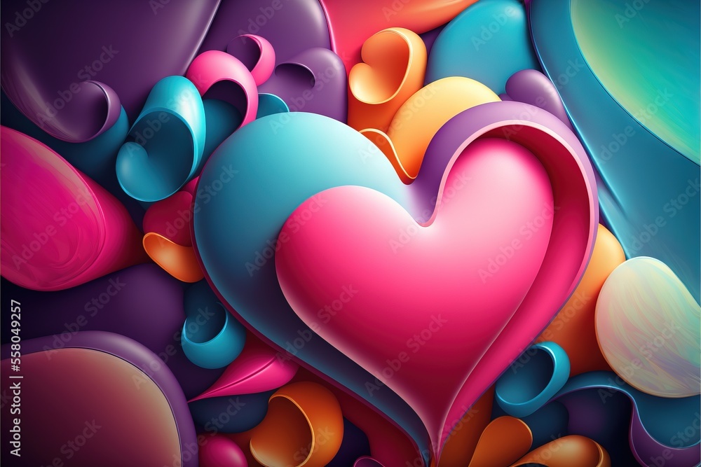 Poster a heart shaped painting on a black background with a red and blue heart in the middle of the image, 