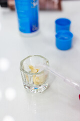 Eyebrows beauty master workplace table with paint and colors in tubes