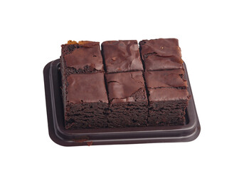 Sliced brownies on white background.Copy space.