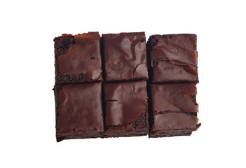Sliced brownies on white background.Copy space.