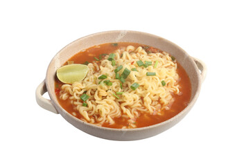 Spicy Korean Instant Noodles on a white background