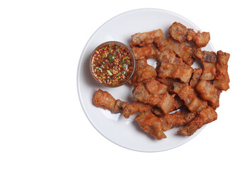 Fried pork with fish sauce on a white background