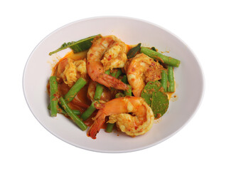 Stir Fried Prawns with Chili Paste on White Background