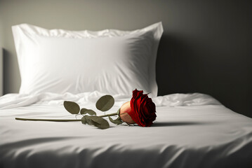 Red rose on a bed, romantic valentines day (generative ai)