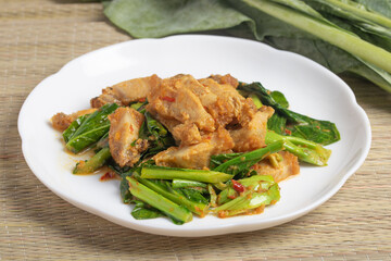 Stir Fried Crispy Pork Belly with Kale and Chili Paste