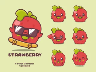 Fotobehang strawberry cartoon character fruit vector illustration © yoongart