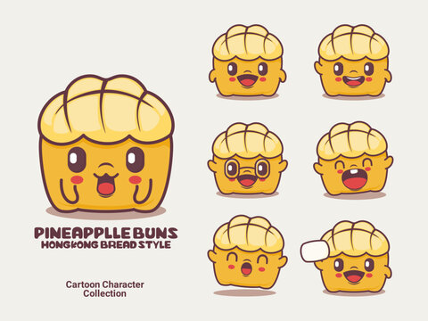Pineapple buns cartoon character food vector illustration