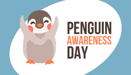 Penguin Awareness Day Vector Illustration. Cute penguin cartoon character.