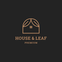 Vector logo design template in simple linear style - home leaf store emblem .