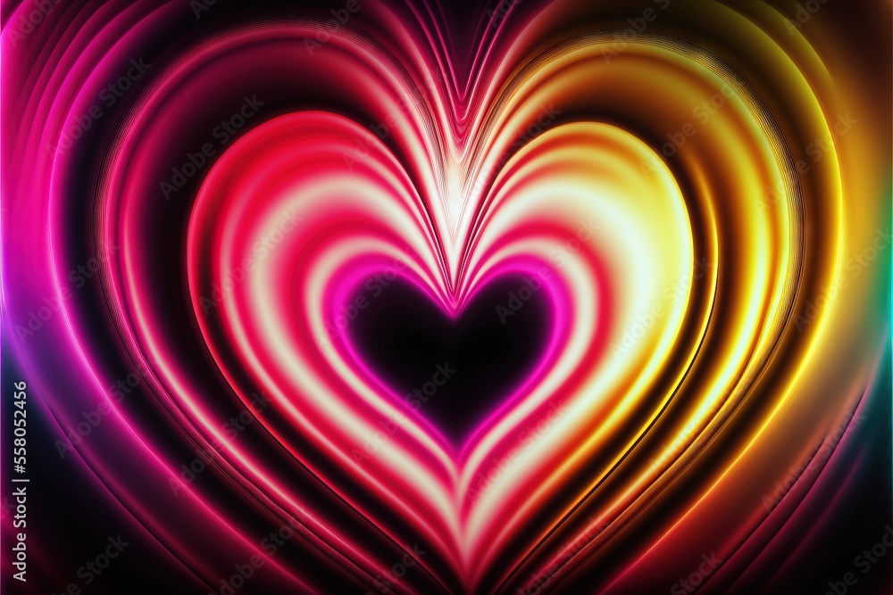 Poster a heart shaped image with a colorful background and a black background with a red, yellow, and blue 