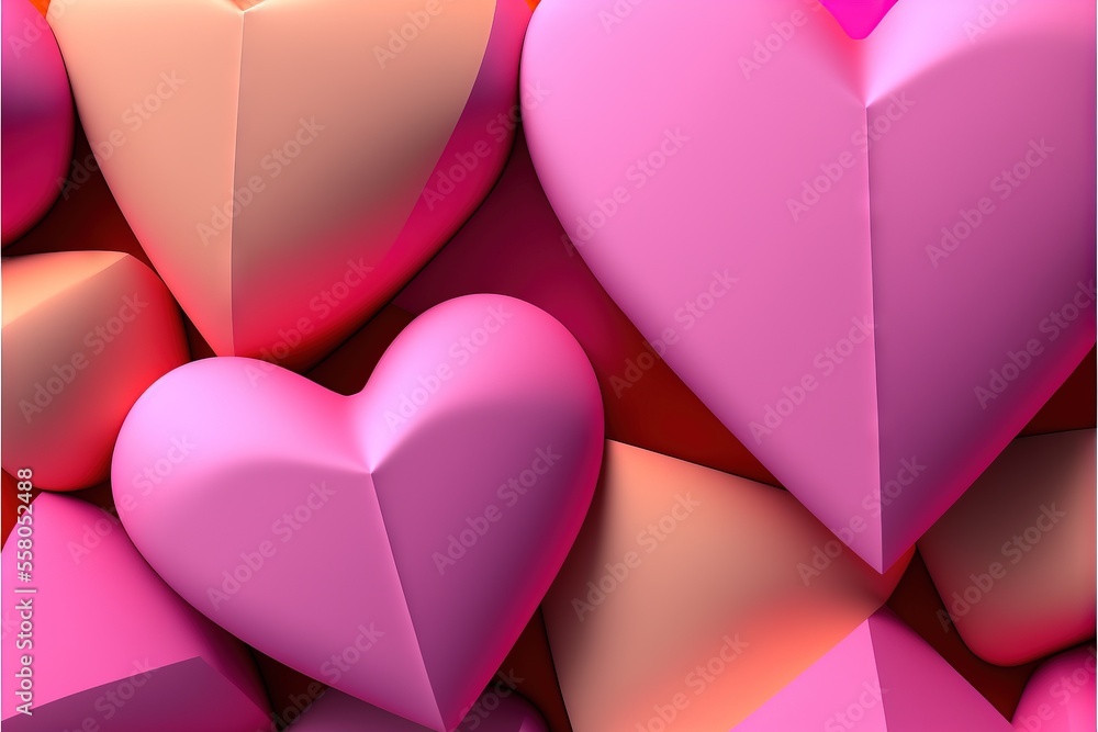 Poster a bunch of pink and red hearts on a pink background with a pink border around them and a pink border