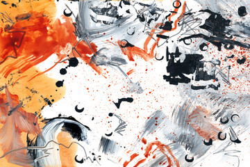 Modern abstract expressionism designed on canvas with chaotic splatter paint, watercolor streaks...