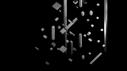 The illustration 3d render of abstract concept many length cube box in the dark black background
