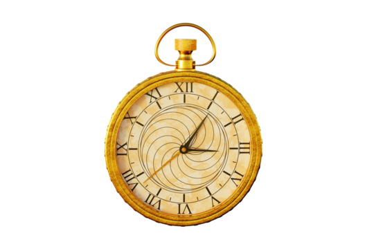 Antique gold clock with transparent background. 3d Render - Powered by Adobe