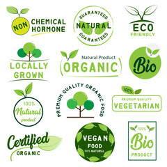 Organic food, natural product and healthy life logo, stickers and badges.