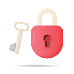 padlock and key security symbol encryption protection privacy concept 3d vector icon red minimalistic cartoon style