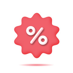 Shopping price tag, red discount coupon with percent symbol. Online shopping, offer discount, sale, promotion. 3d vector icon.