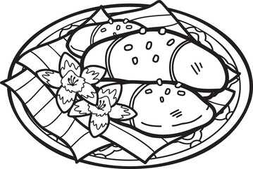 Hand Drawn Durian Sticky Rice or Thai food illustration