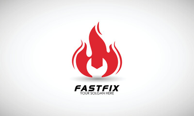 Fire Fix Logo Designs Concept Vector, Fast Service Logo Template, Wrench And Fire For Service And Automotive Logo Design.