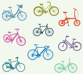Colorful Bicycle Icons Set