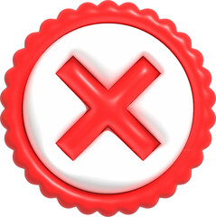 No, Wrong and Declined 3D icon, Realistic Negative Red cross symbol 3D rendering illustration