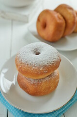 Sweet homemade donuts with sugar powder 