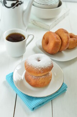 Sweet homemade donuts with sugar powder 