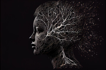 head silhouette with neuronal network. generative ai