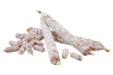 Assortment of fermented sausage with white mold