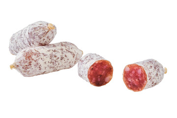 Closeup view of fermented mini parma sausages