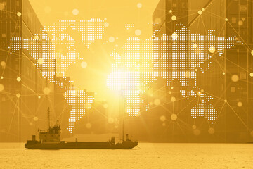 Maritime Cargo ship shipping oversea import export industry world wide design concept for banner...