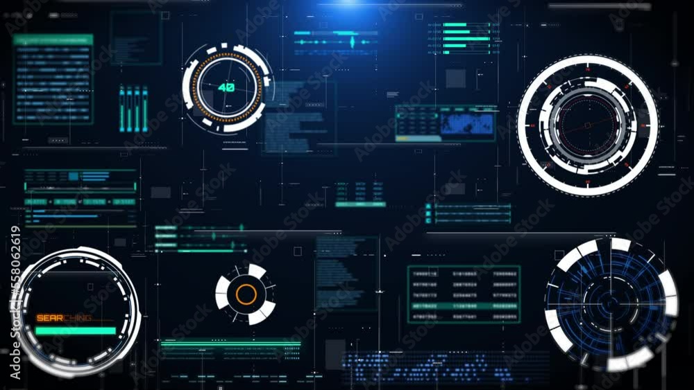 Poster hud futuristic spinning circle crosshair element with digital data, chart for business development, 