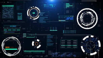 HUD futuristic spinning circle crosshair element with digital data, chart for business development, game, technology motion 4K motion. - Powered by Adobe