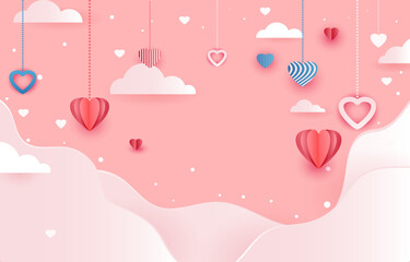 Valentine's pink background with hearts concept