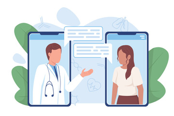Online consultation with therapist flat concept vector illustration. E-meeting with doctor. Editable 2D cartoon characters on white for web design. Creative idea for website, mobile, presentation