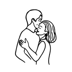 man and woman standing hugging and smiling - doodle sketch heterosexual couple in love hugging happily