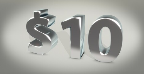 10$, 10, zehn, Dollar, preis, kosten, prämie, Euro, zahl, betrag, Gutschrift, Gewinn, Kapital, Business, Schrift, 3d, gold, silber