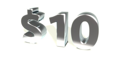 10$, 10, zehn, Dollar, preis, kosten, prämie, Euro, zahl, betrag, Gutschrift, Gewinn, Kapital, Business, Schrift, 3d, gold, silber