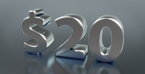 20$, 20, zwanzig, Dollar, preis, kosten, prämie, zahl, betrag, Gutschrift, Gewinn, Kapital, Business, Schrift, 3d, gold, silber