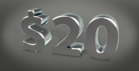 20$, 20, zwanzig, Dollar, preis, kosten, prämie, zahl, betrag, Gutschrift, Gewinn, Kapital, Business, Schrift, 3d, gold, silber