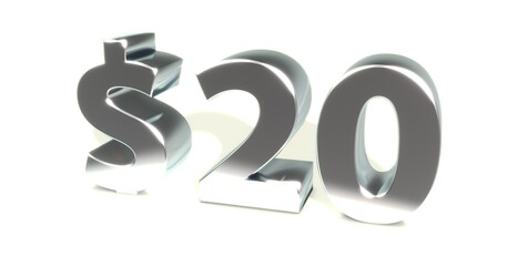 20$, 20, zwanzig, Dollar, preis, kosten, prämie, zahl, betrag, Gutschrift, Gewinn, Kapital, Business, Schrift, 3d, gold, silber