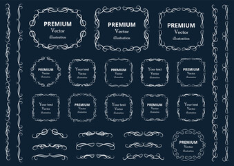 Calligraphic design elements . Decorative swirls or scrolls, vintage frames , flourishes, labels and dividers. Retro vector illustration