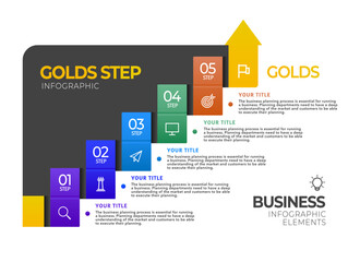 golds step business Infographic template , process options steps , colorful vector infographic stock vector illustration