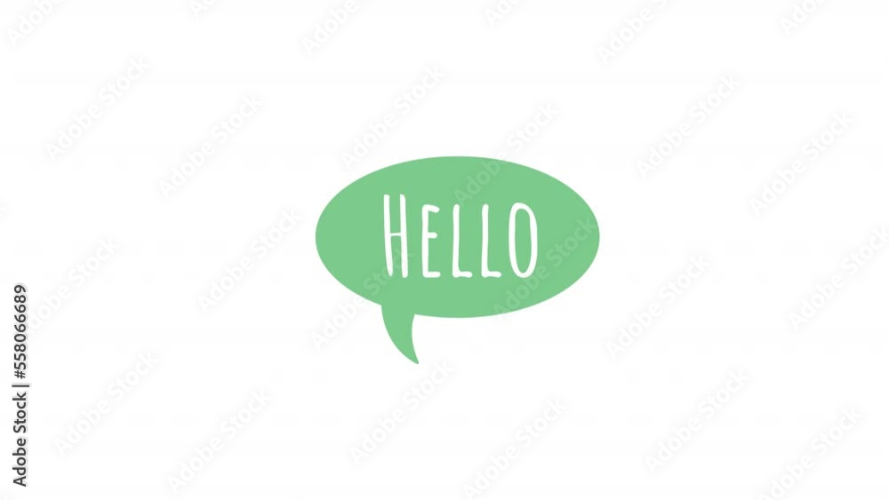 Poster animated hello speech cloud element. flat cartoon style hd video footage. green textbox. balloon tal