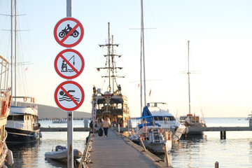 Prohibition signs in the port