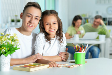 girl and her her brother studying together