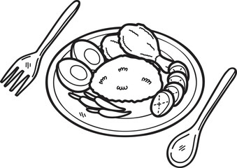 Hand Drawn fried chicken rice or Thai food illustration