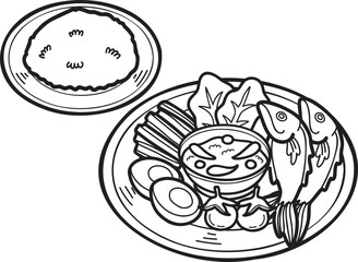Hand Drawn Shrimp paste chili paste or Thai food illustration